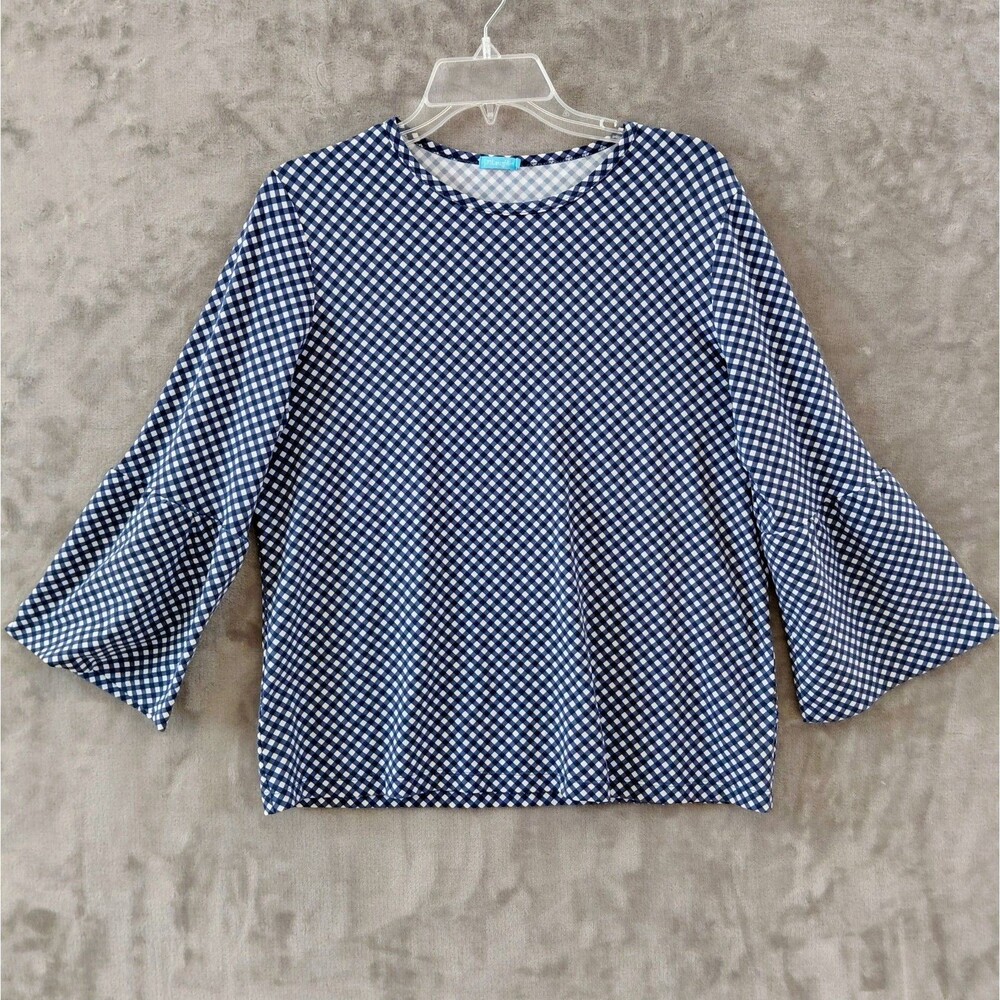 J McLaughlin Catalina Cloth Gingham Flare Sleeve Top Women's Large Careerwear